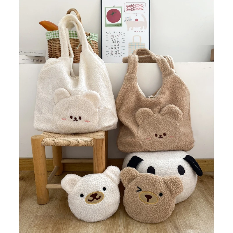Cute Bear Faux Lamb Wool Women's Shoulder Bag Fall Winter Large Capacity Female Tote Bag Cartoon Embroidery Ladies Messenger Bag
Cute Bear Faux Lamb Wool Women's Shoulder Bag Fall Winter Large Capacity Female Tote Bag Cartoon Embroidery Ladies Messenger Bag