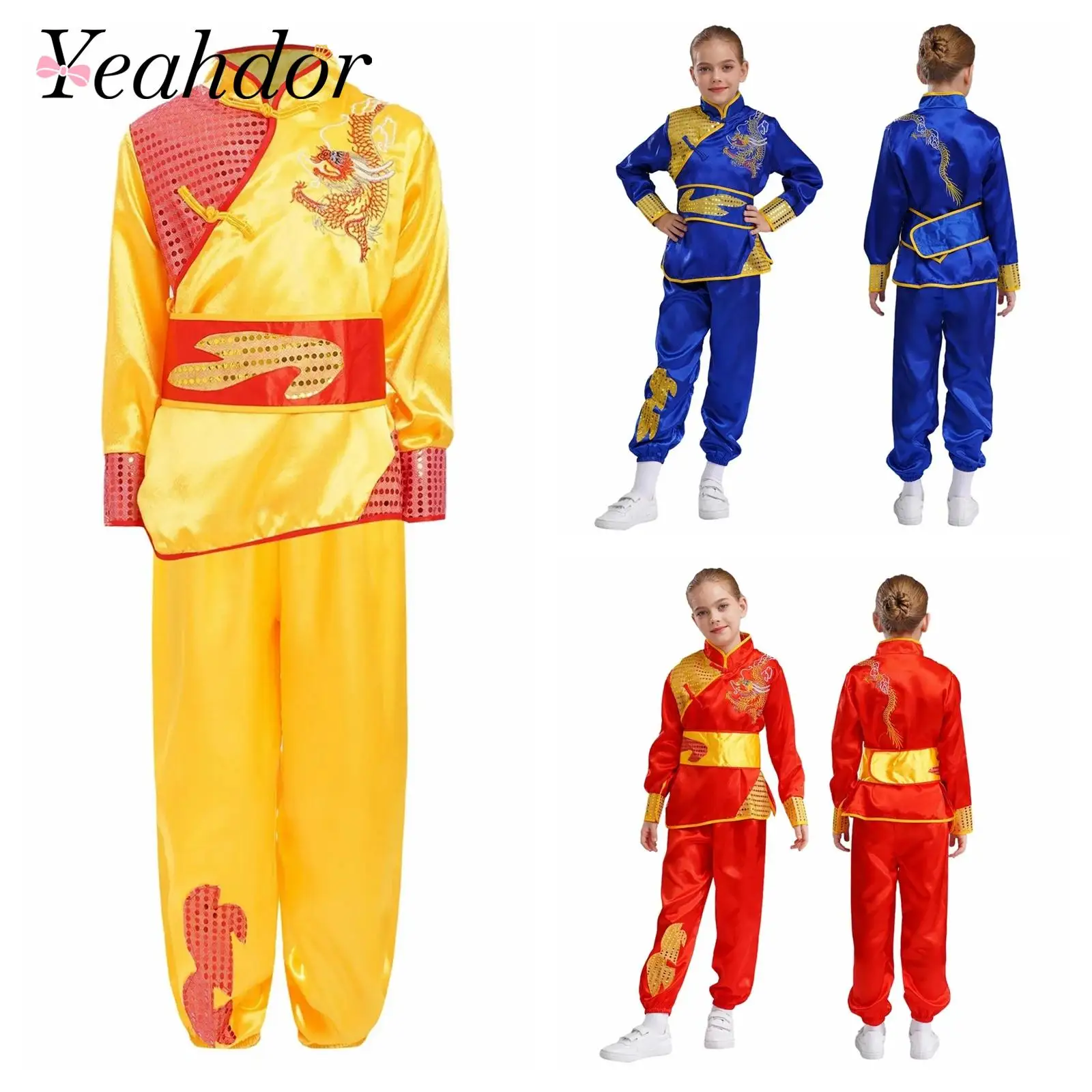 Kids Traditional Chinese Clothes Children Martial Arts Outfit Dragon Embroidery Tops + Belt Pants Girls Boys Satin Kung Fu Suit
Kids Traditional Chinese Clothes Children Martial Arts Outfit Dragon Embroidery Tops + Belt Pants Girls Boys Satin Kung Fu Suit