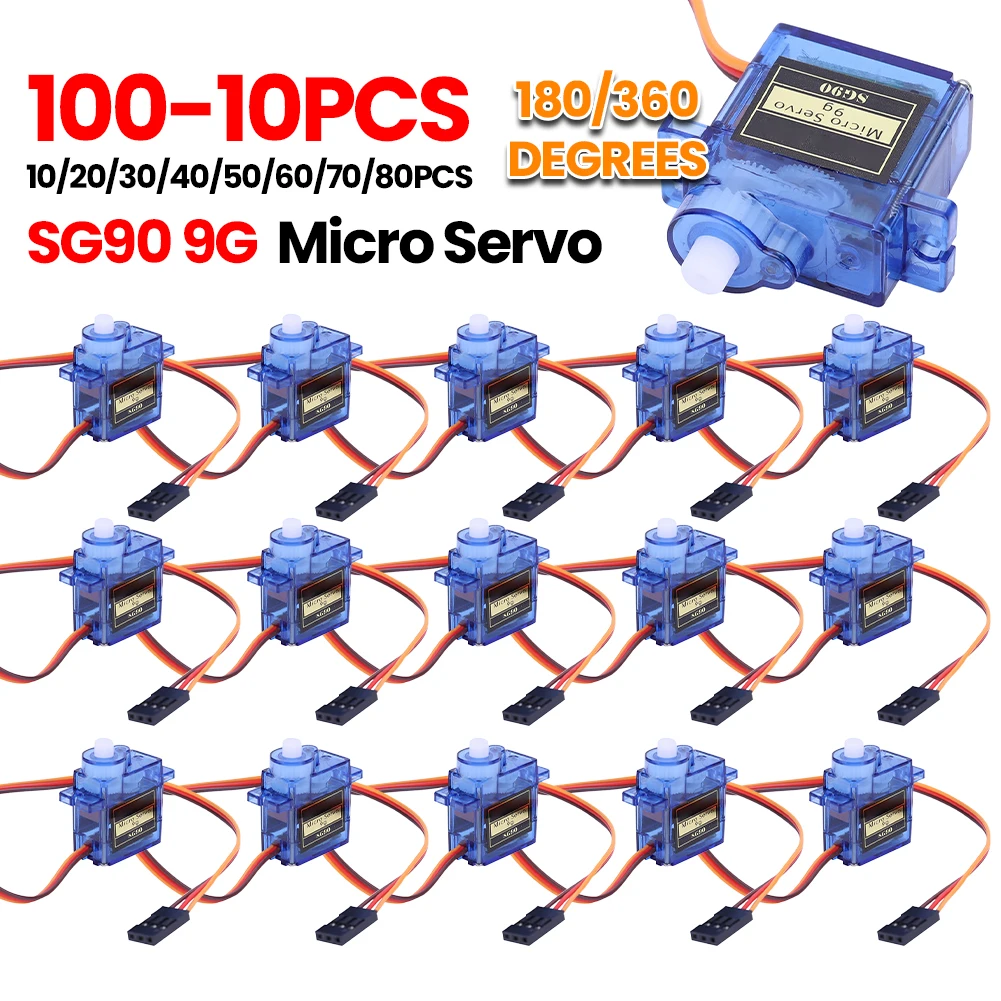 10-100PCS SG90 9G Miniature Servo Motor Fixed-Wing Micro Gear Servo Motor 180/360 Degrees for RC Helicopter Aircraft Airplane
10-100PCS SG90 9G Miniature Servo Motor Fixed-Wing Micro Gear Servo Motor 180/360 Degrees for RC Helicopter Aircraft Airplane