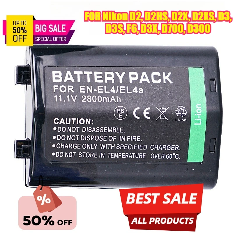 11.1V 2800MAH EN-EL4A Battery For Nikon D2, D2HS, D2X, D2XS, D3, D3S, F6, D3X, D700, D300 Camera Batteries
11.1V 2800MAH EN-EL4A Battery For Nikon D2, D2HS, D2X, D2XS, D3, D3S, F6, D3X, D700, D300 Camera Batteries