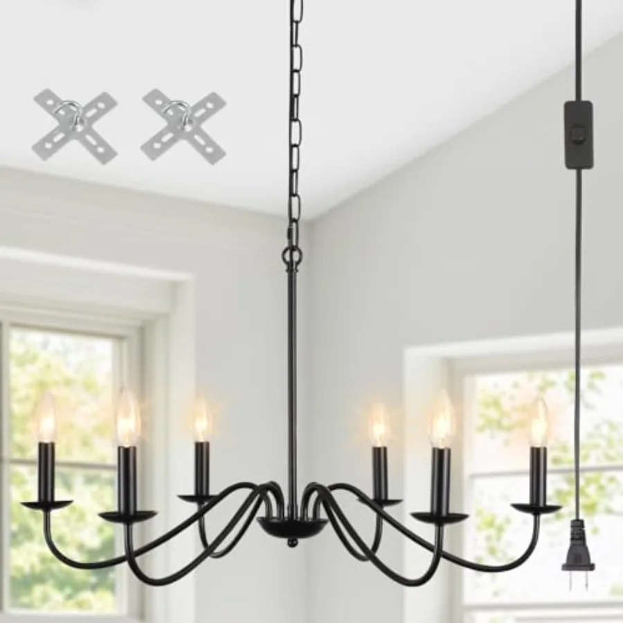 Plug in Chandelier Lighting with Long Cord, 6-Light Black Farmhouse Chandeliers for Dining Room Light Fixture, Hanging Lights w
Plug in Chandelier Lighting with Long Cord, 6-Light Black Farmhouse Chandeliers for Dining Room Light Fixture, Hanging Lights w