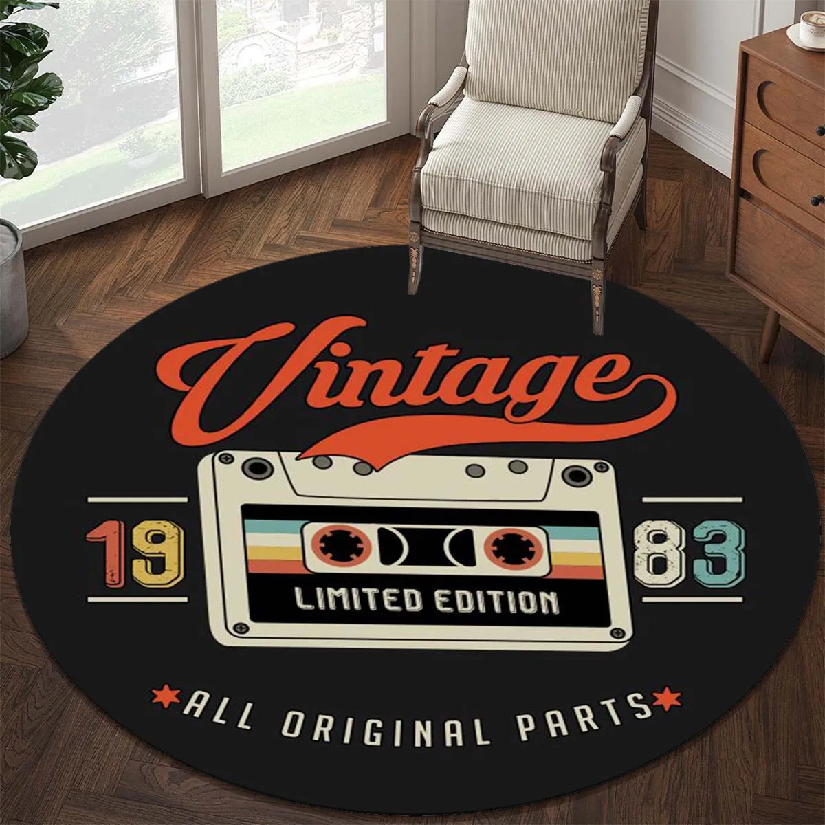 1983 Retro Cassette Tape Round Rug, Soft Non-Slip Washable Vintage Music Design Carpet for Living Room Bedroom Decor
1983 Retro Cassette Tape Round Rug, Soft Non-Slip Washable Vintage Music Design Carpet for Living Room Bedroom Decor