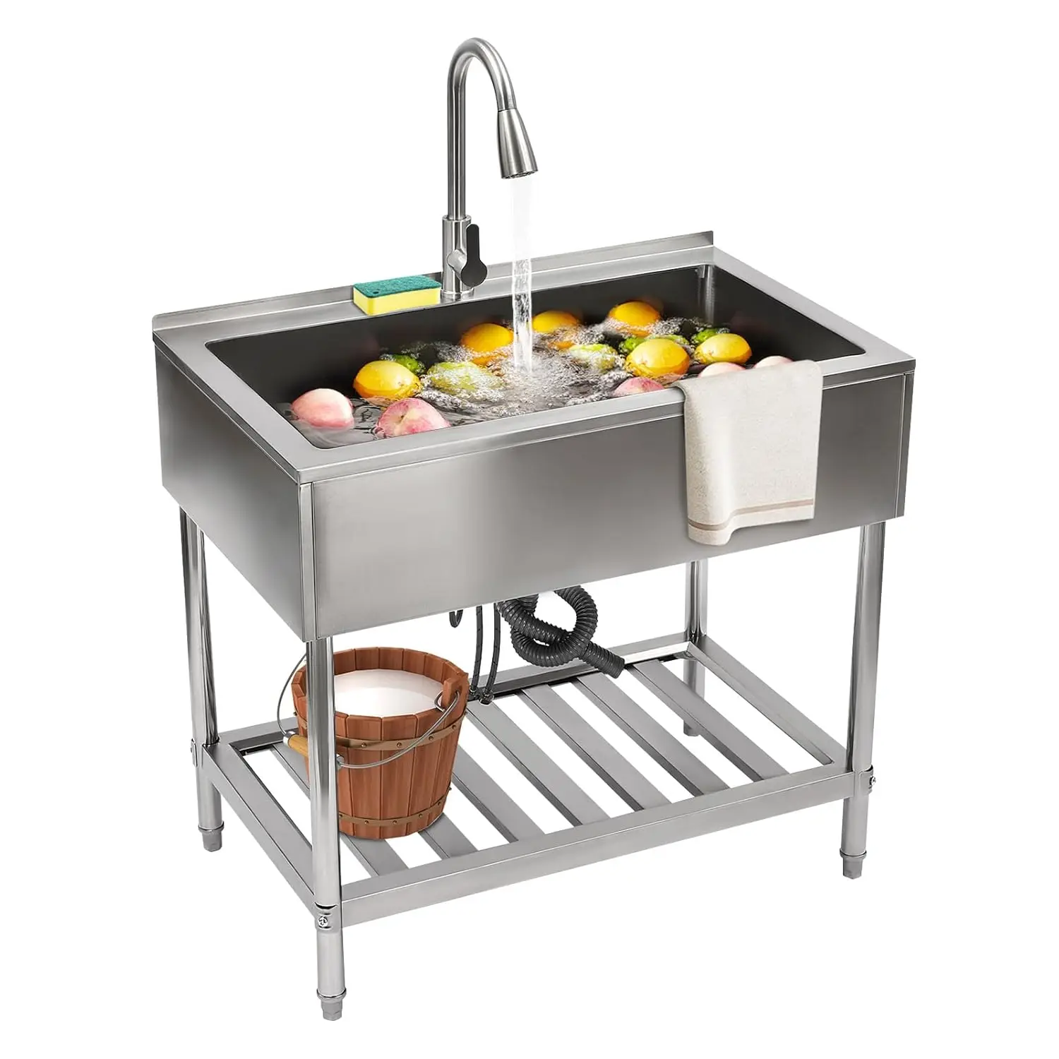 Commercial Stainless Steel Sink, Single Bowl Freestanding Kitchen Utility Sink Washing Hand Basin w/Faucet &, Customized
Commercial Stainless Steel Sink, Single Bowl Freestanding Kitchen Utility Sink Washing Hand Basin w/Faucet &, Customized
