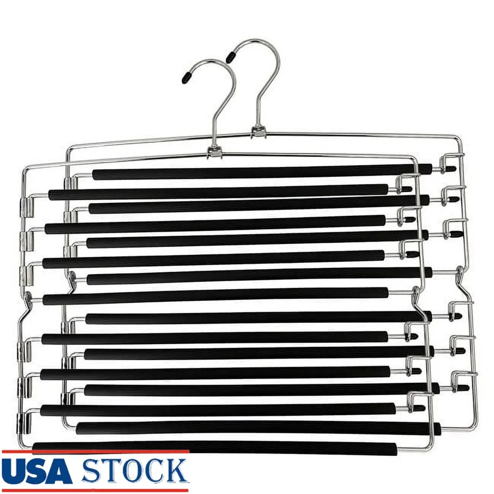 Space Saving 8 Tier Foldable Metal Pants Hangers Pack of 2 Non-Slip Multiuse Hangers with Clips Closet Organization
Space Saving 8 Tier Foldable Metal Pants Hangers Pack of 2 Non-Slip Multiuse Hangers with Clips Closet Organization