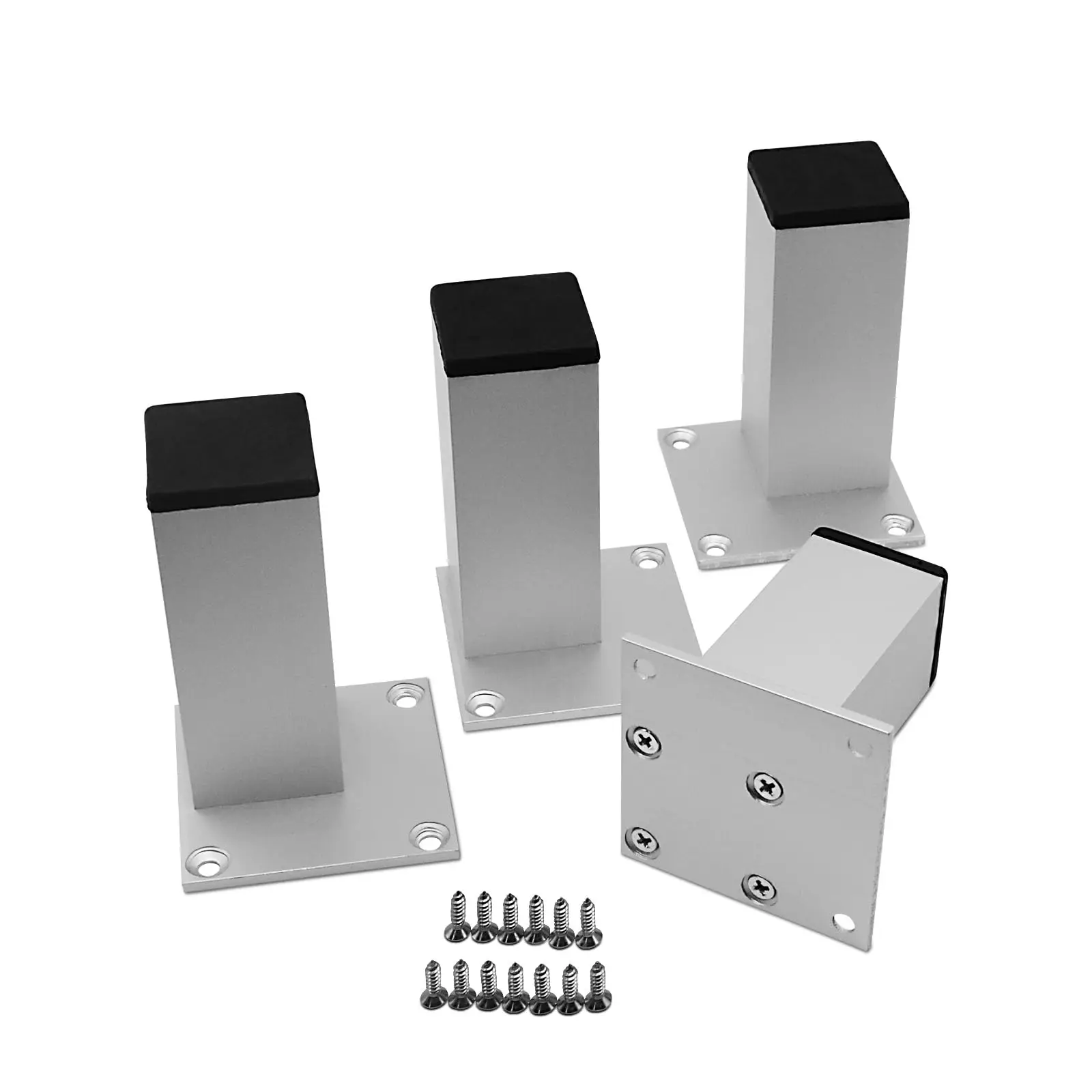 Matte Silver Square Metal Furniture Legs With Black Caps, 3 Inch Height, For Tables, Cabinets, Sofas, Beds And Bookshelves
Matte Silver Square Metal Furniture Legs With Black Caps, 3 Inch Height, For Tables, Cabinets, Sofas, Beds And Bookshelves