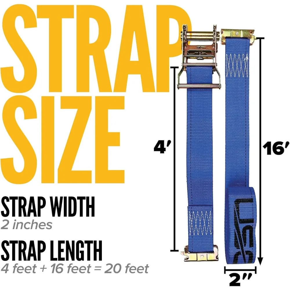 E-Track Ratchet Straps (20-Pack), 4,400 LBS Break Strength, 2 Inch x 20 Foot Heavy Duty Blue E-Track Straps
E-Track Ratchet Straps (20-Pack), 4,400 LBS Break Strength, 2 Inch x 20 Foot Heavy Duty Blue E-Track Straps