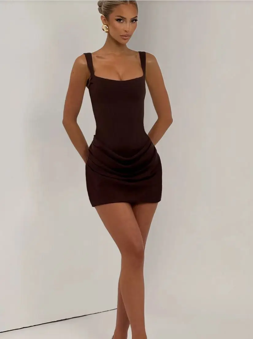 Fashionable Sexy Square Collar Short Skirt Backless Pleated Wrap around Bodycon Dress Women High Waist Polyester Fiber No Sleeve
Fashionable Sexy Square Collar Short Skirt Backless Pleated Wrap around Bodycon Dress Women High Waist Polyester Fiber No Sleeve