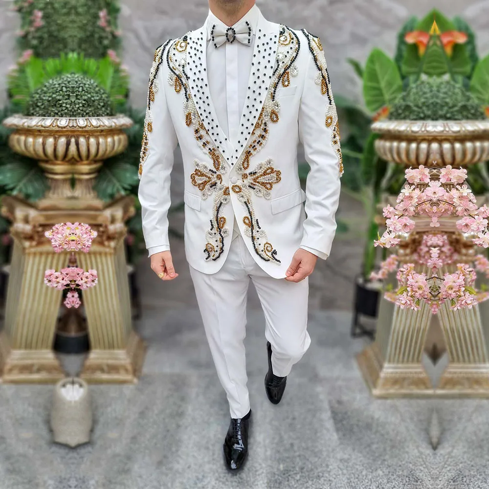 Elegant White Suit With Stones Rhinestones Man Formal Party Groom Wedding Tuxedos Tailored Made Banquet Prom Blazer Men's Dress
Elegant White Suit With Stones Rhinestones Man Formal Party Groom Wedding Tuxedos Tailored Made Banquet Prom Blazer Men's Dress