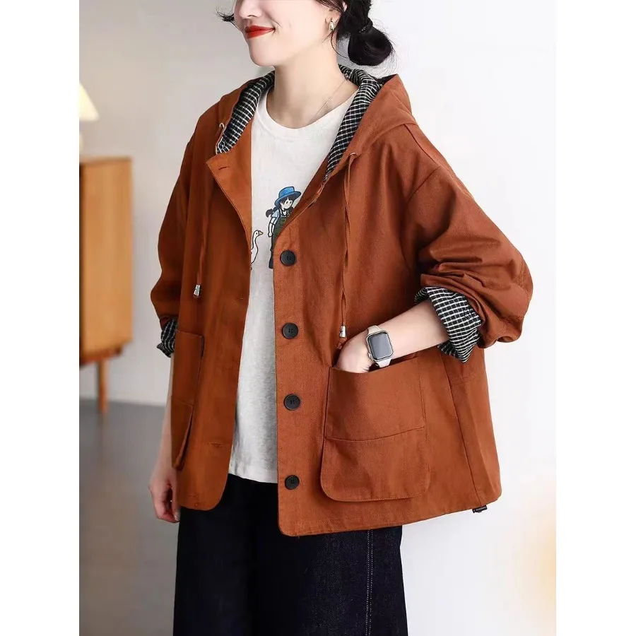 Casual Loose Long Sleeve Plaid Patchwork Hooded Jacket Women's Spring Autumn Style Versatile Slimming Korean Version Coat
Casual Loose Long Sleeve Plaid Patchwork Hooded Jacket Women's Spring Autumn Style Versatile Slimming Korean Version Coat