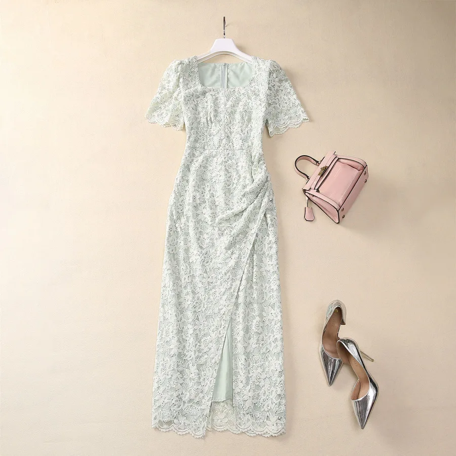 European and American women's clothing 2025 summer new Short sleeve square collar Sequin lace Fashion split dress XXL
European and American women's clothing 2025 summer new Short sleeve square collar Sequin lace Fashion split dress XXL