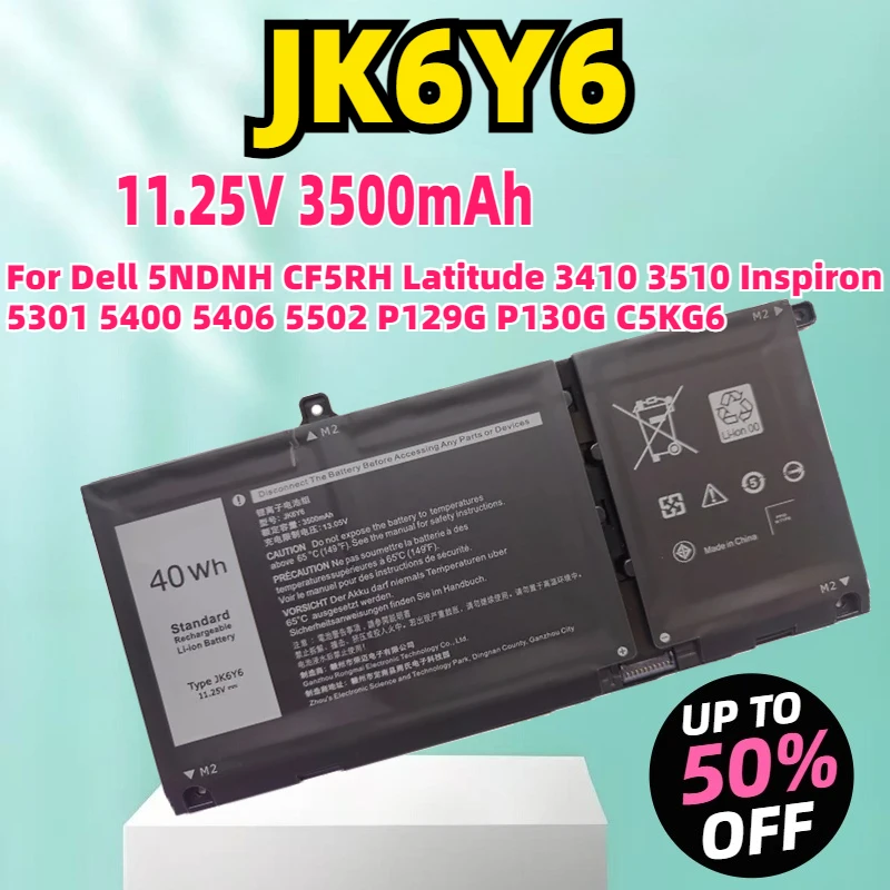 New JK6Y6 11.25V 40Wh Laptop Battery For Dell 5NDNH CF5RH Latitude 3410 3510 Inspiron 5301 5400 5406 5502 P129G P130G C5KG6
New JK6Y6 11.25V 40Wh Laptop Battery For Dell 5NDNH CF5RH Latitude 3410 3510 Inspiron 5301 5400 5406 5502 P129G P130G C5KG6