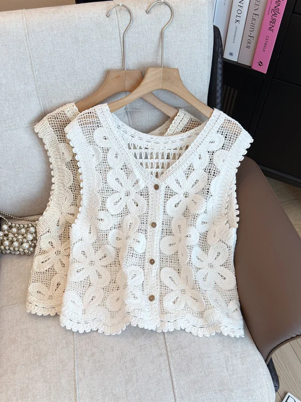 Retro Slimming Hooked Hollow out Versatile Women's Summer Casual Outerwear Open Cardigan Vest Trendy Short Sleeveless Top
Retro Slimming Hooked Hollow out Versatile Women's Summer Casual Outerwear Open Cardigan Vest Trendy Short Sleeveless Top