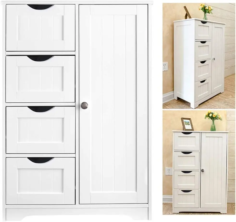 Wooden Floor Cabinet Organizer Cabinet with 4 Drawers and 1 Door for Bathroom, Entryway, Home, Office, 22x12x32 Inch, White
Wooden Floor Cabinet Organizer Cabinet with 4 Drawers and 1 Door for Bathroom, Entryway, Home, Office, 22x12x32 Inch, White