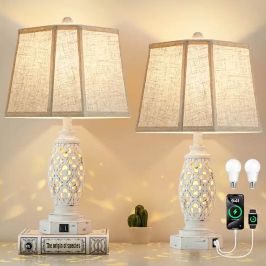 Lamps for Night Stands Set of 2-23.5" Bedside Lamp with USB A+C and Nightlight - Rustic Farmhouse Table Lamp for Bedrooms End T
Lamps for Night Stands Set of 2-23.5" Bedside Lamp with USB A+C and Nightlight - Rustic Farmhouse Table Lamp for Bedrooms End T