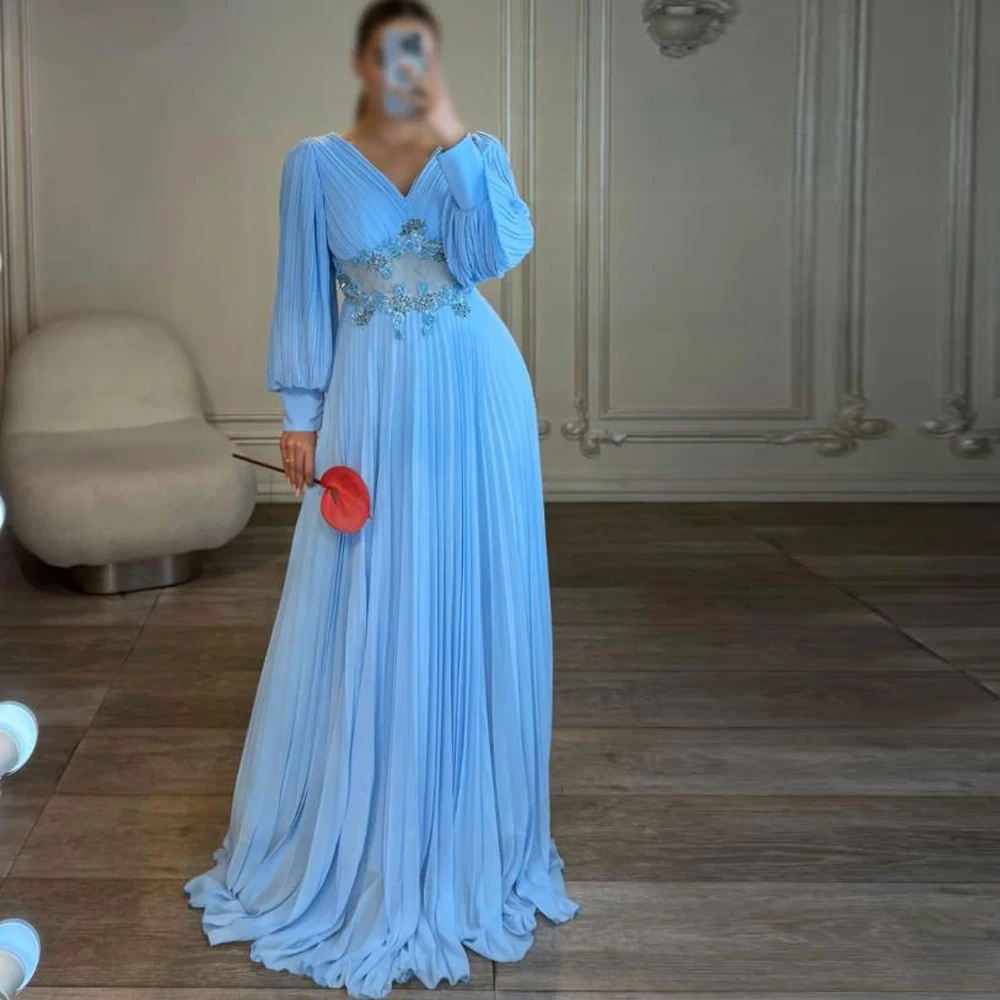 Customized Cut-out Waist vestidos invitada Evening Dress V Neck Lantern Sleeve A Line Formal Outfits Blue Chiffon Maxi Dress
Customized Cut-out Waist vestidos invitada Evening Dress V Neck Lantern Sleeve A Line Formal Outfits Blue Chiffon Maxi Dress