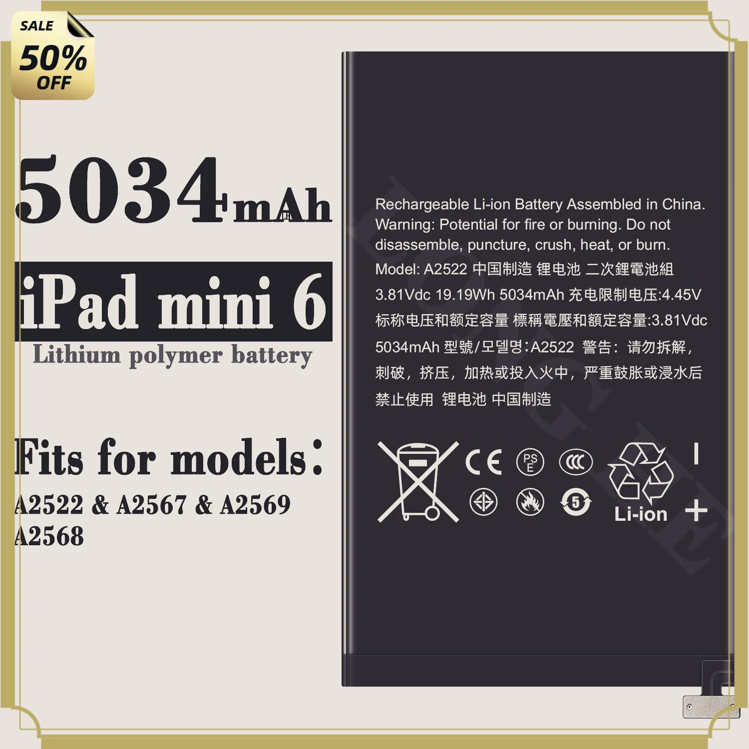 High-quality A2568/A2522/A2567/A2569 for IPad Mini 6 Tablet Battery High Quality High Capacity Replacement Bateria Grade A Cell
High-quality A2568/A2522/A2567/A2569 for IPad Mini 6 Tablet Battery High Quality High Capacity Replacement Bateria Grade A Cell