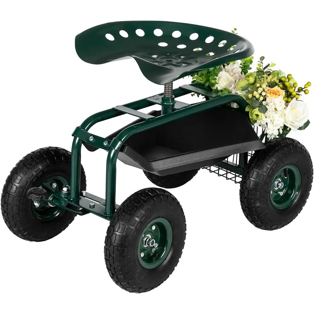 Adjustable 360° Swivel Garden Cart with Wheels, Rolling Work Seat, Basket, and Tool Tray for Outdoor Planting (Green)
Adjustable 360° Swivel Garden Cart with Wheels, Rolling Work Seat, Basket, and Tool Tray for Outdoor Planting (Green)