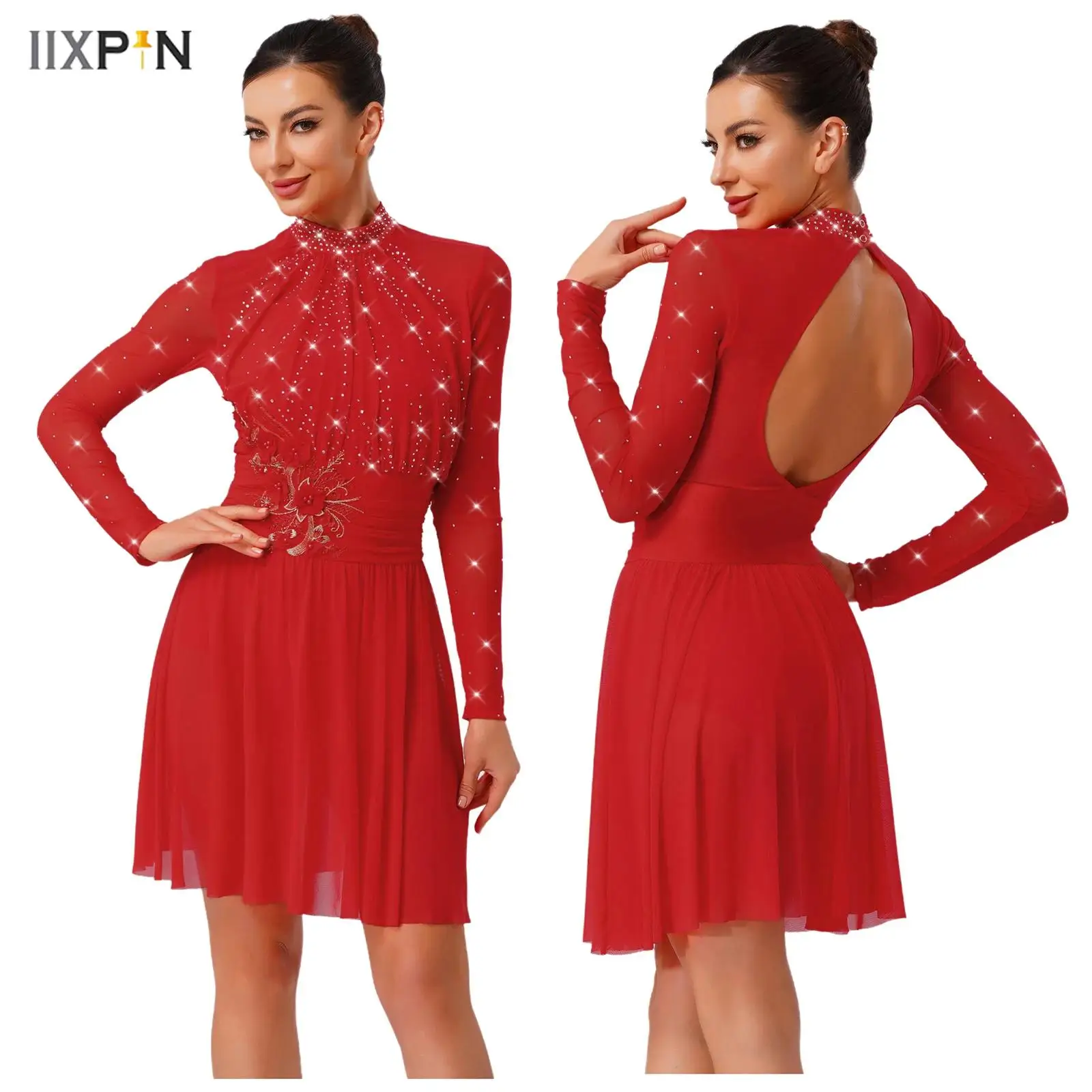 Women's Lyrical Dance Dress Embroidery Applique Shiny Rhinestones Long Sleeve Ruched Leotard Dress for Figure Skating Gymnastics
Women's Lyrical Dance Dress Embroidery Applique Shiny Rhinestones Long Sleeve Ruched Leotard Dress for Figure Skating Gymnastics