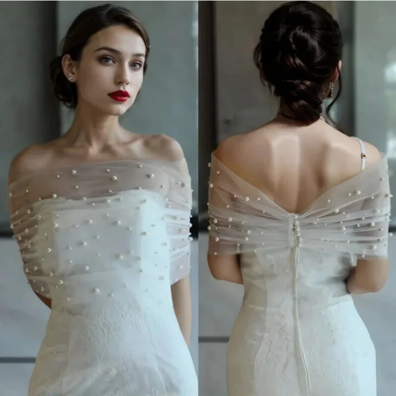 Exquisite Sleeveless Wrap Jacket Pearls Bride Jackets For Strapless Bridal Dress Wedding Accessories Custom Made
Exquisite Sleeveless Wrap Jacket Pearls Bride Jackets For Strapless Bridal Dress Wedding Accessories Custom Made