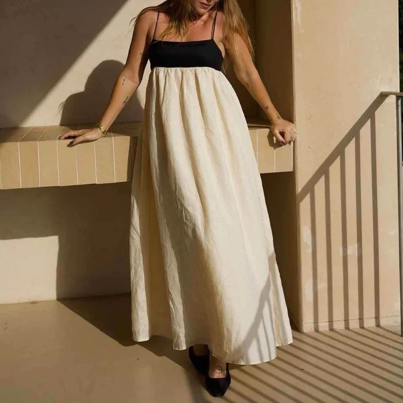 2024 Summer Elegant Patchwork Vacation Long Strap Dress Women Slash Neck Backless Colorblock Loose Casual Street Beachwear Robe
2024 Summer Elegant Patchwork Vacation Long Strap Dress Women Slash Neck Backless Colorblock Loose Casual Street Beachwear Robe