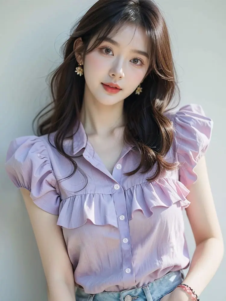 Chiffon Women's Shirts Summer New Striped Puff Sleeve Tops Loose Short Sleeves Fashion Clothing Sales Korean Women Blouses A110
Chiffon Women's Shirts Summer New Striped Puff Sleeve Tops Loose Short Sleeves Fashion Clothing Sales Korean Women Blouses A110