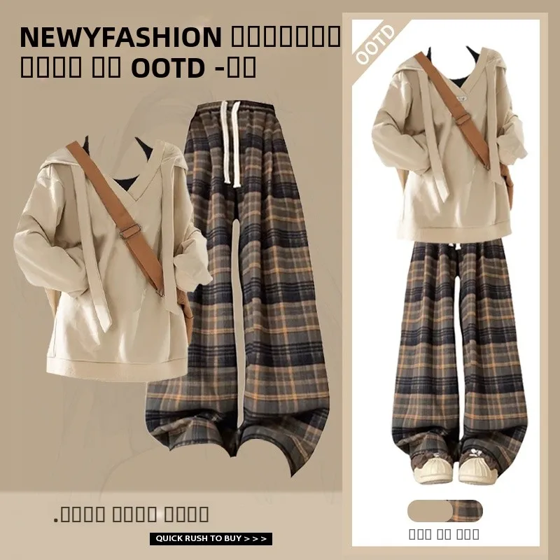 Laid-ba Sle женские клетчатые широкие брюки с капюшоном, комплект из двух предметов с эффектом похудения, зимняя коллекция, модный ансамбль
Laid-ba Sle женские клетчатые широкие брюки с капюшоном, комплект из двух предметов с эффектом похудения, зимняя коллекция, модный ансамбль