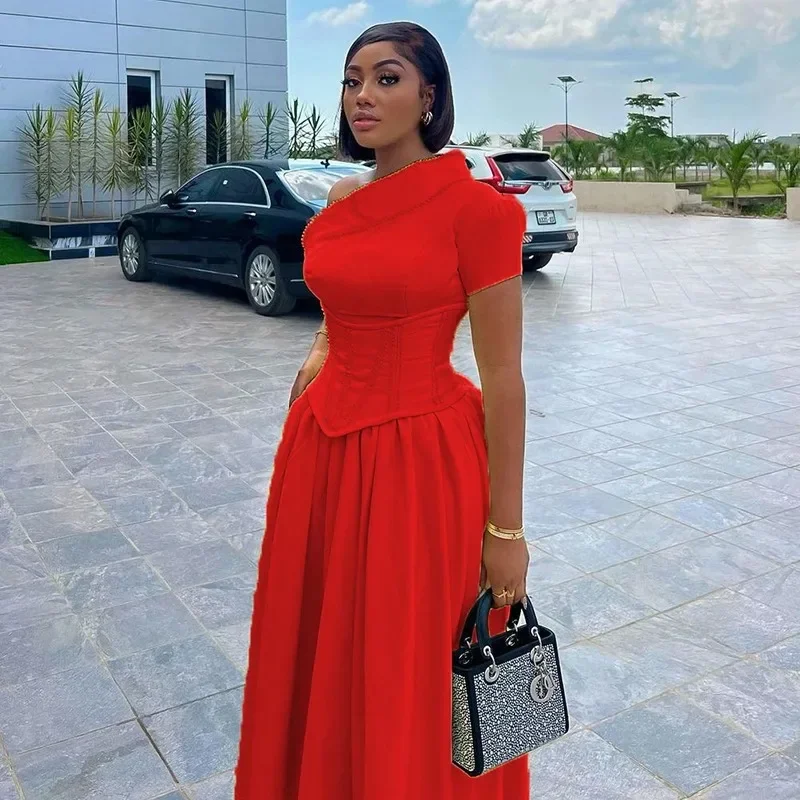 2025 New Spring Summer Elegant Ruched One Shoulder Lace Up Maxi Dress Women Solid Party Evening Wedding Long Dress Women
2025 New Spring Summer Elegant Ruched One Shoulder Lace Up Maxi Dress Women Solid Party Evening Wedding Long Dress Women