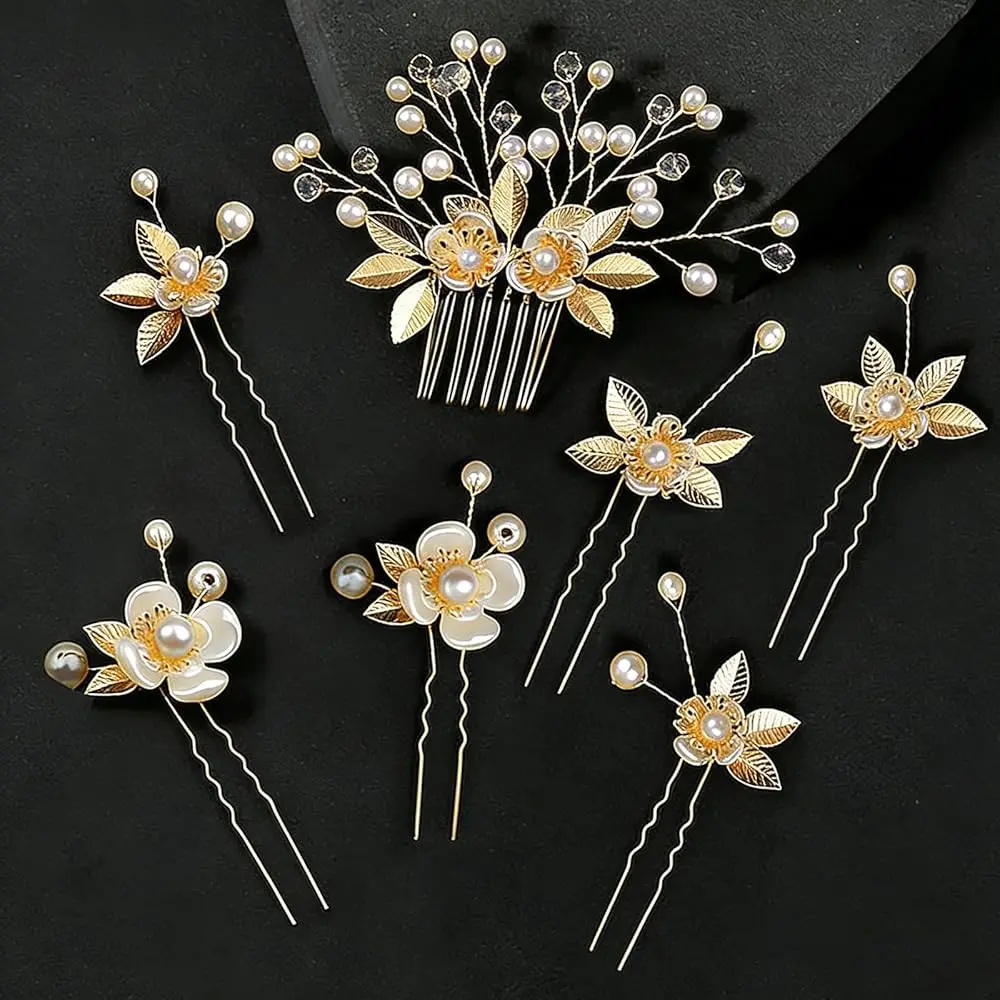 7 Pieces decorative Leaf Bridal Hair Pins, Gold hair accessories for women wedding Headpiece Hair Jewelry with Pearl for Brid
7 Pieces decorative Leaf Bridal Hair Pins, Gold hair accessories for women wedding Headpiece Hair Jewelry with Pearl for Brid