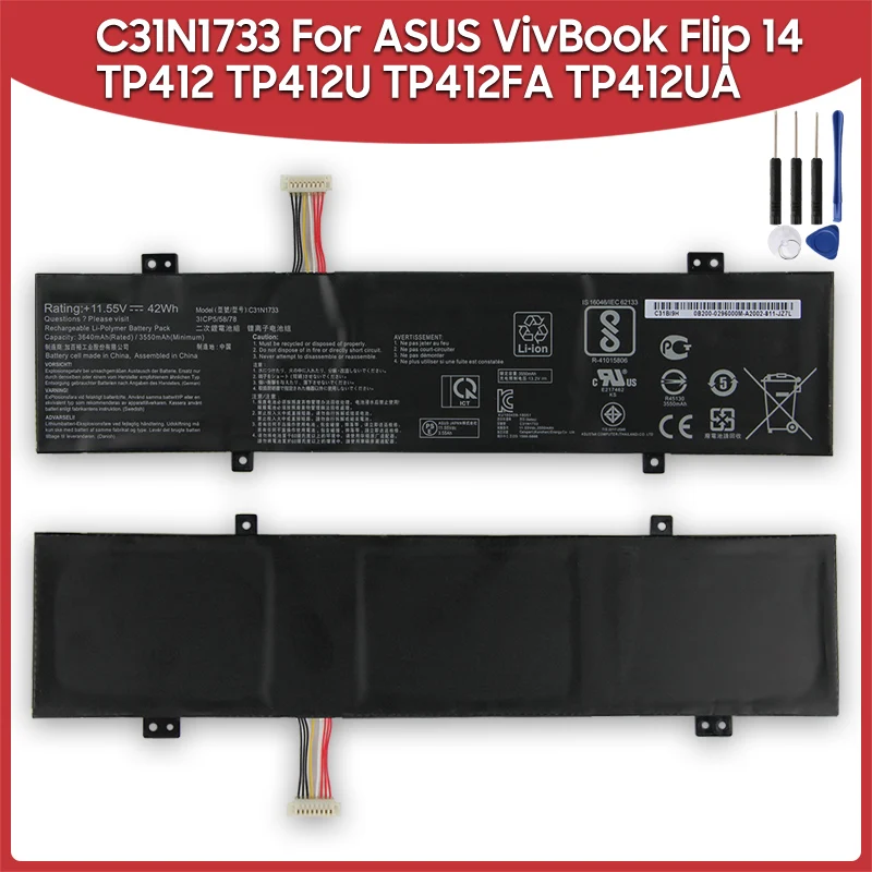 Сменный аккумулятор с 3 ячеями C31N1733 для ASUS VivBook Flip 14 TP412 TP412U TP412FA TP412UA, новые аккумуляторные батареи 42 Втч 11,55 В
Сменный аккумулятор с 3 ячеями C31N1733 для ASUS VivBook Flip 14 TP412 TP412U TP412FA TP412UA, новые аккумуляторные батареи 42 Втч 11,55 В