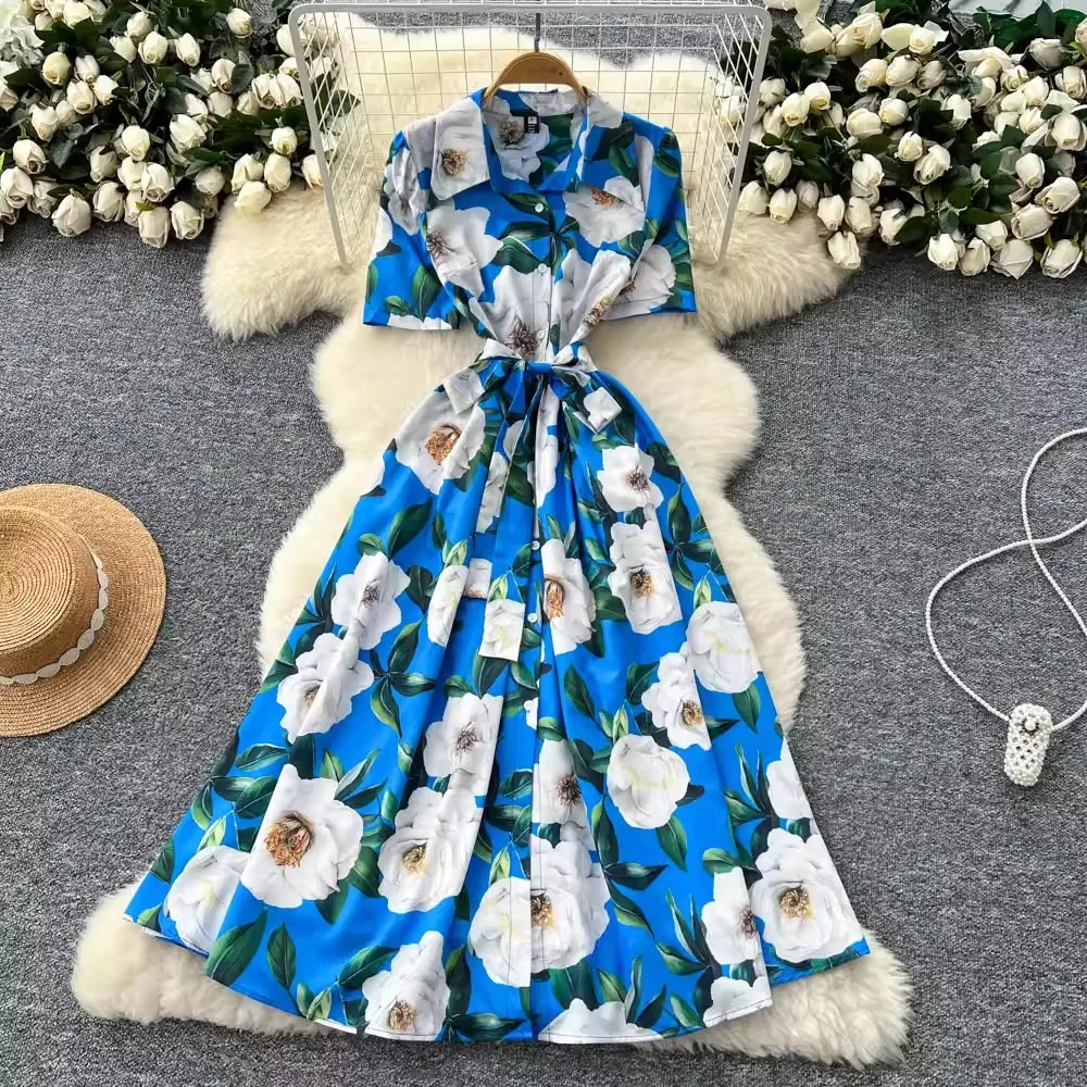 Women's Summer Holiday Short Sleeve Bohemian Dress Shirt with Sashes Single Breasted Office Lady Midi Dress for Party
Women's Summer Holiday Short Sleeve Bohemian Dress Shirt with Sashes Single Breasted Office Lady Midi Dress for Party