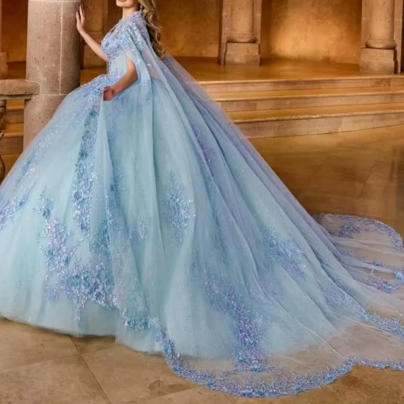 Customized Luxury Vestido De xv Anos Quinceanera Dress With Cape Flower Beads Applique 2025 Prom Dance Wear Occasion Party Dress
Customized Luxury Vestido De xv Anos Quinceanera Dress With Cape Flower Beads Applique 2025 Prom Dance Wear Occasion Party Dress