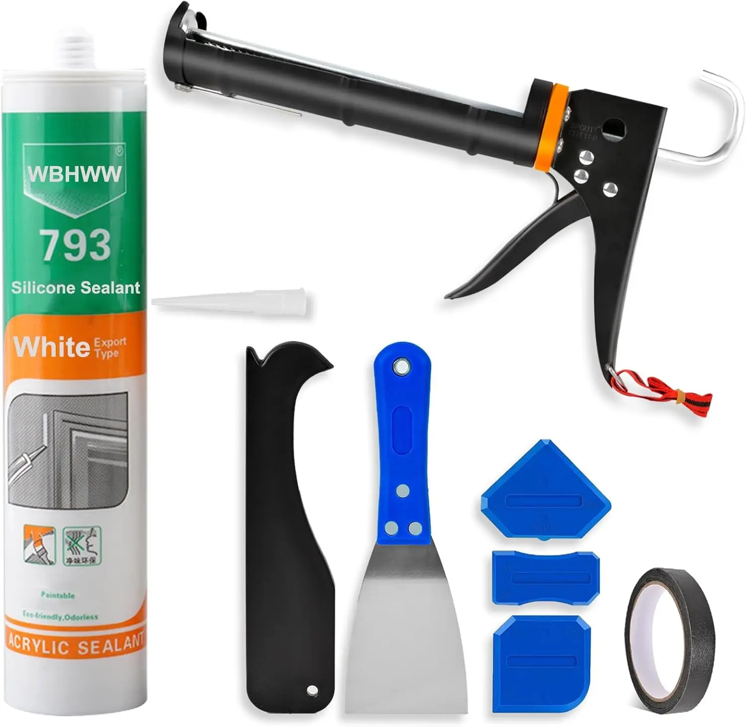 All-Purpose 10 oz Silicone Caulk Kit with Gun, Smoothing & Scraping Tools, White
All-Purpose 10 oz Silicone Caulk Kit with Gun, Smoothing & Scraping Tools, White