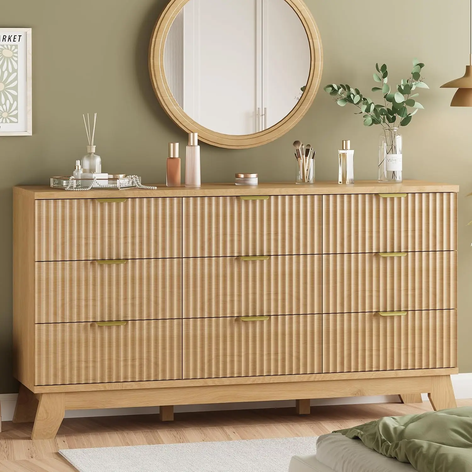 Fluted Dresser for Bedroom with 9 Drawers, 57" Wide Modern Chest of Drawers with Metal Handle, Wooden Dresser, Makeup Vanities
Fluted Dresser for Bedroom with 9 Drawers, 57" Wide Modern Chest of Drawers with Metal Handle, Wooden Dresser, Makeup Vanities