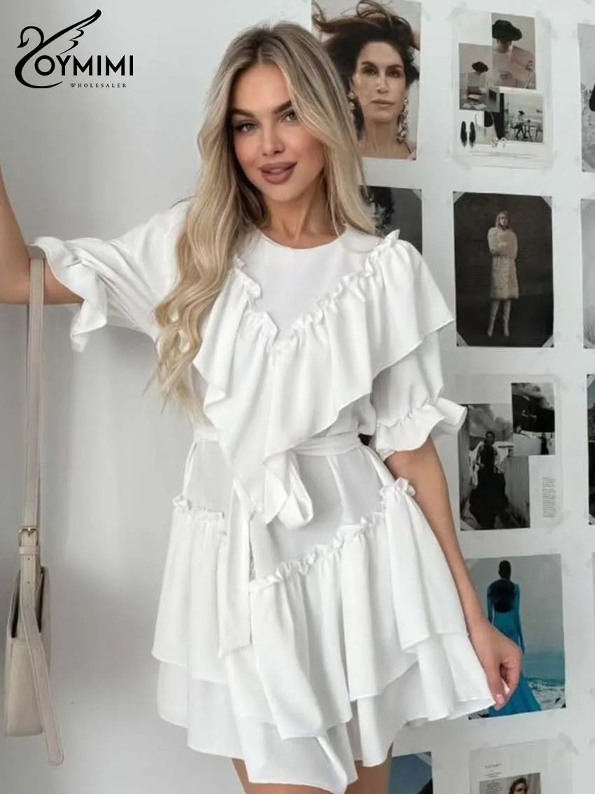 Oymimi Summer White Loose Dresses For Woman Elegant O-Neck Half Sleeve Ruffled Dresses Casual New Lace-Up Pleated Mini Dress
Oymimi Summer White Loose Dresses For Woman Elegant O-Neck Half Sleeve Ruffled Dresses Casual New Lace-Up Pleated Mini Dress