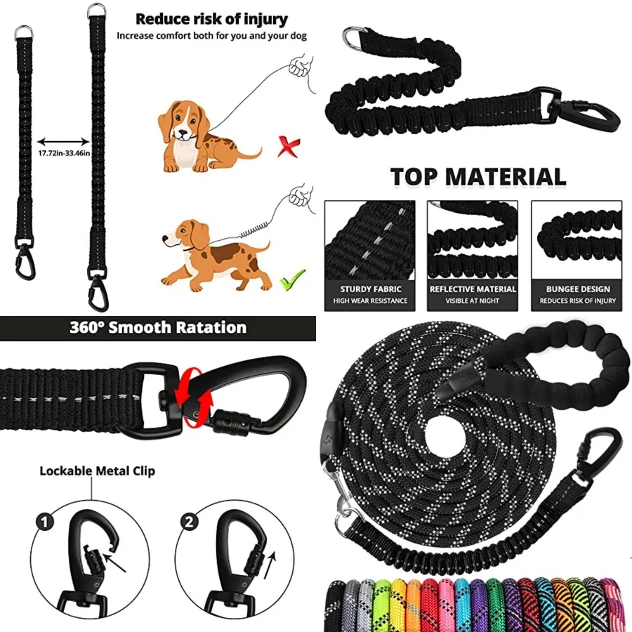 Long Dog Leash 100 FT: 1/2" Heavy Duty Rope Leashes for Dogs Training with Bungee Lockable Hook Reflective Threads and Padded H
Long Dog Leash 100 FT: 1/2" Heavy Duty Rope Leashes for Dogs Training with Bungee Lockable Hook Reflective Threads and Padded H