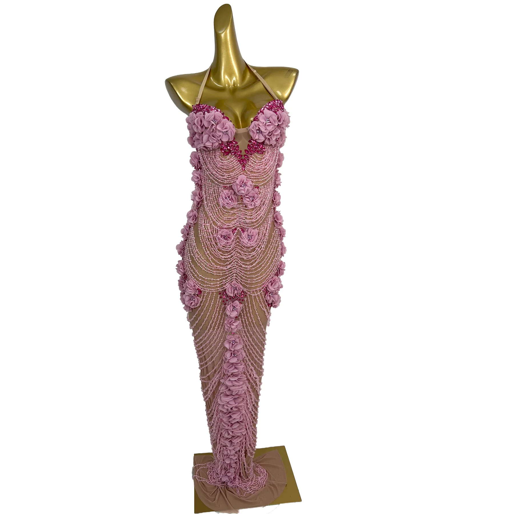 Hualei Nude Mesh Pink Floral Beaded Gown with Spaghetti Straps and Layered Bead Fringe for Gala and Evening Events
Hualei Nude Mesh Pink Floral Beaded Gown with Spaghetti Straps and Layered Bead Fringe for Gala and Evening Events