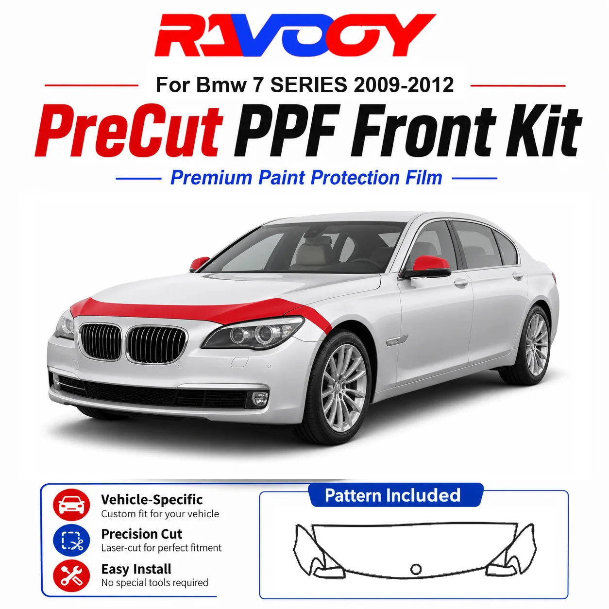 8.5mil TPU Precut PPF Kit For BMW 7 SERIES 2009-2012 - Hood, Fenders & Mirror Set - Self-Healing Clear Bra Film
8.5mil TPU Precut PPF Kit For BMW 7 SERIES 2009-2012 - Hood, Fenders & Mirror Set - Self-Healing Clear Bra Film