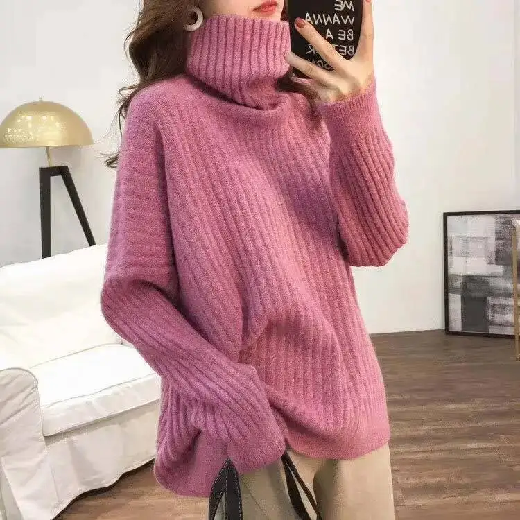Solid Screw Thread Pullover Long Sleeve Sweater Knitted Casual Elegant Loose Autumn Winter Turtleneck Women's Clothing Tops
Solid Screw Thread Pullover Long Sleeve Sweater Knitted Casual Elegant Loose Autumn Winter Turtleneck Women's Clothing Tops