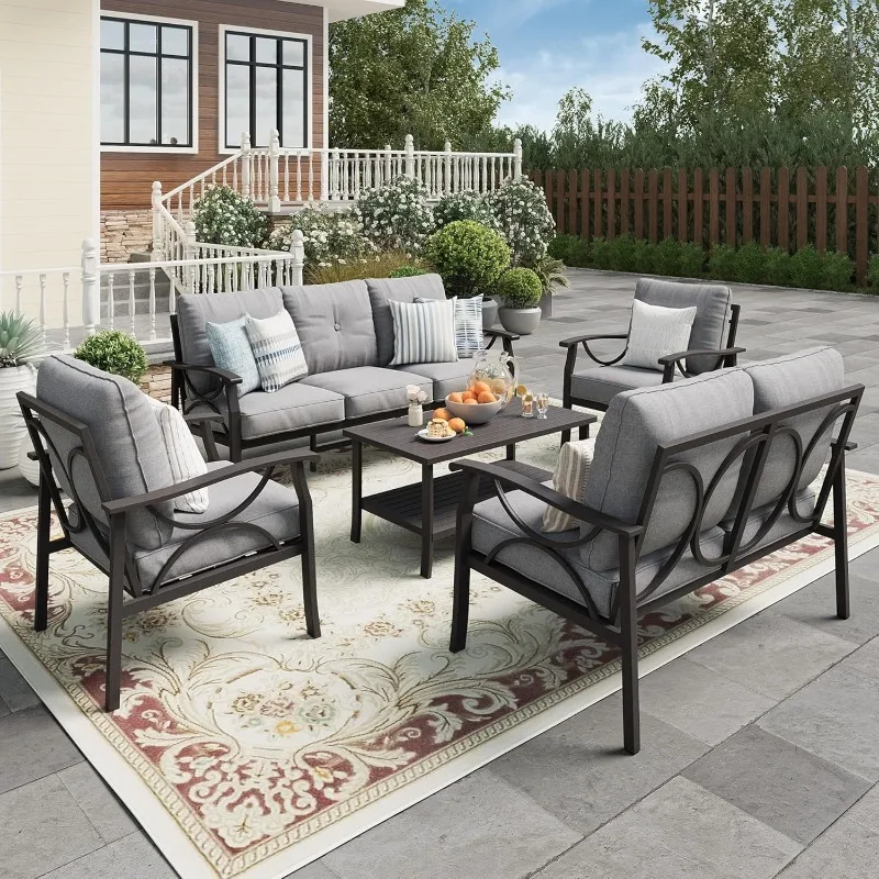 home.5-Piece Outdoor Patio Furniture Set, Outdoor Metal Sectional Furniture with Cushions, Outdoor Conversation Se 
home.5-Piece Outdoor Patio Furniture Set, Outdoor Metal Sectional Furniture with Cushions, Outdoor Conversation Se