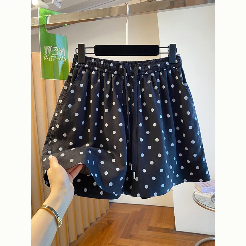 Women Black White Polka Dot Casual Shorts Elastic Drawstring Waist Side Pockets Shorts 2026 Summer Linen Loose Wide Leg Pants
Women Black White Polka Dot Casual Shorts Elastic Drawstring Waist Side Pockets Shorts 2026 Summer Linen Loose Wide Leg Pants