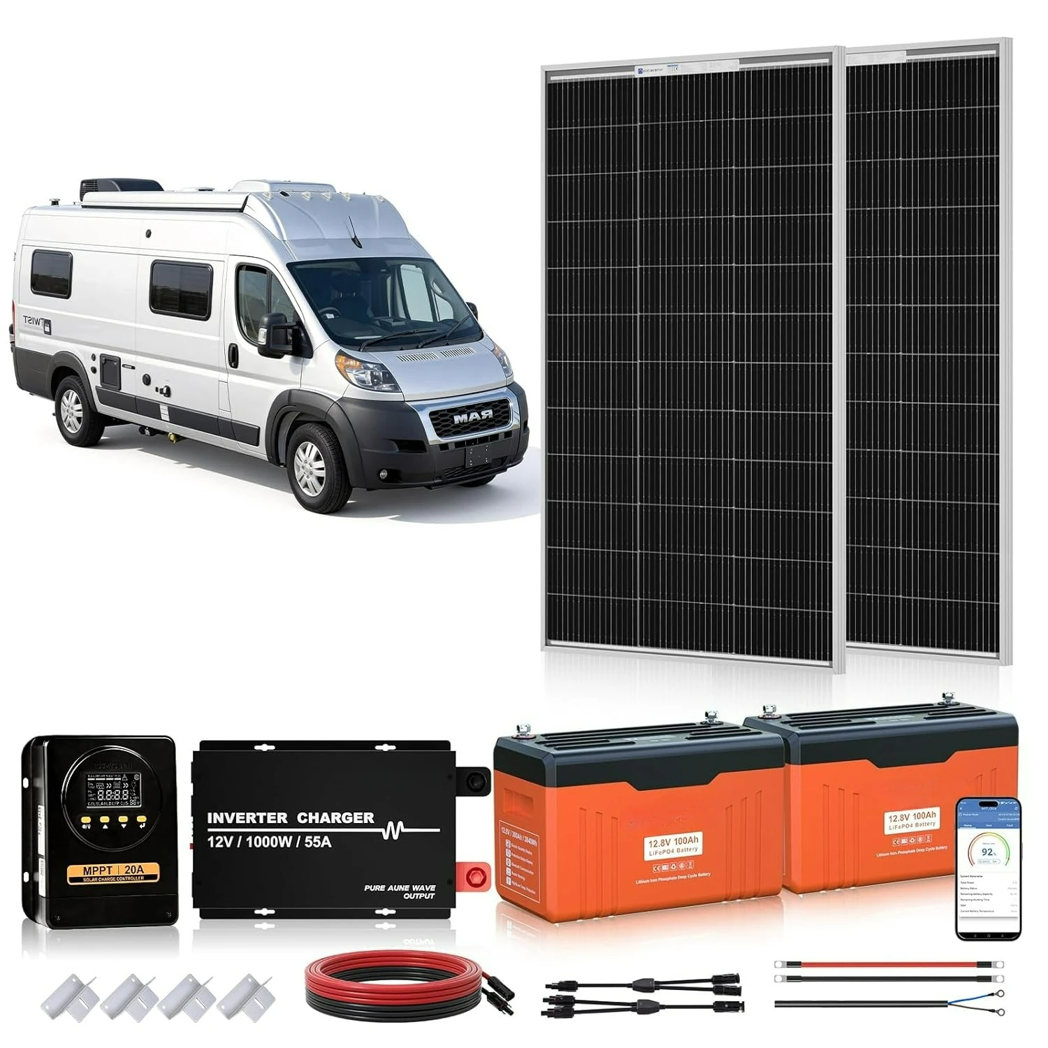 ECO WORTHY 12V 200W Solar Panel kit with Battery and Inverter for RV Off Grid:2PCS 100W Solar Panel,2PCS 12V 100Ah, Custom
ECO WORTHY 12V 200W Solar Panel kit with Battery and Inverter for RV Off Grid:2PCS 100W Solar Panel,2PCS 12V 100Ah, Custom