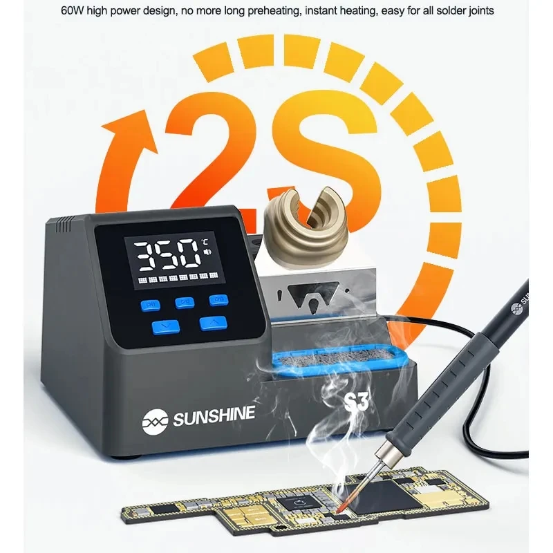 SUNSHINE S3 60W Smart Soldering Station Intelligent Temperature Control with 3 Prese Compatible with 210 Series Soldering Tips
SUNSHINE S3 60W Smart Soldering Station Intelligent Temperature Control with 3 Prese Compatible with 210 Series Soldering Tips