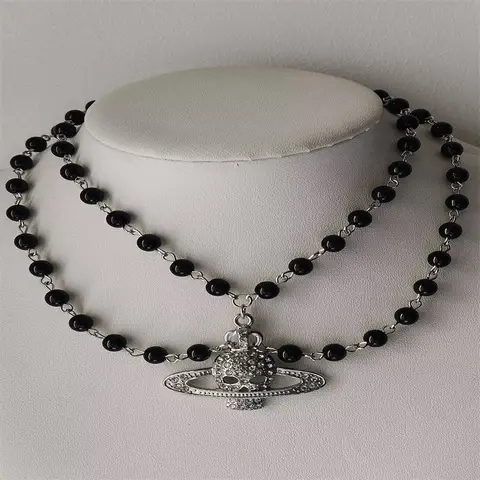 Y2K Crystal Skull Pendant Necklaces Punk Charms Black Beads Necklace Women Chains Choker Goth Jewelry Grunge Accessories