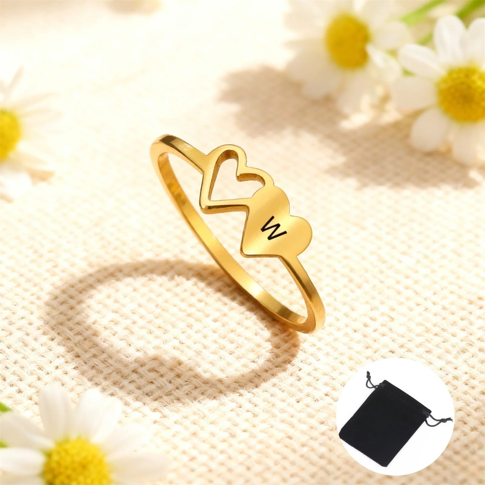 Customized Name Initial Double Heart Ring Stainless Steel A-Z Letter Couple Ring Simple Fashion Constellation Ring Couple Gift
Customized Name Initial Double Heart Ring Stainless Steel A-Z Letter Couple Ring Simple Fashion Constellation Ring Couple Gift