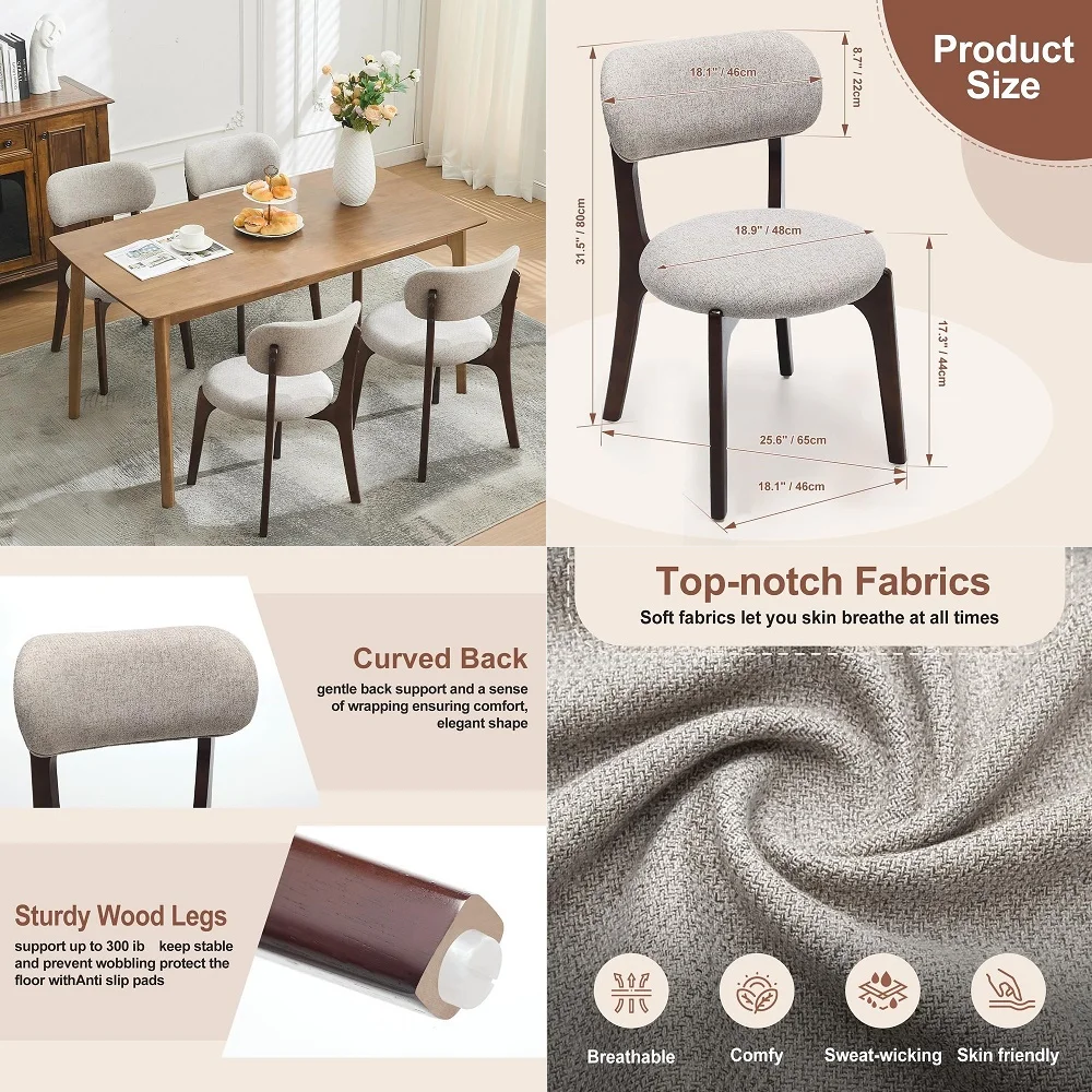 Chairs Set of 4, Fabric Upholstered Wood Kitchen Chairs, Armless Linen Curved Backrest Accent Chair Farmhouse Modern Dining Cha
Chairs Set of 4, Fabric Upholstered Wood Kitchen Chairs, Armless Linen Curved Backrest Accent Chair Farmhouse Modern Dining Cha