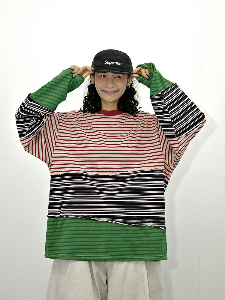 Guluwoo American Retro Street Loose Unisex Long Sleeve T-Shirt Color Block Striped Contrast Color Cotton Crew Neck Top
Guluwoo American Retro Street Loose Unisex Long Sleeve T-Shirt Color Block Striped Contrast Color Cotton Crew Neck Top