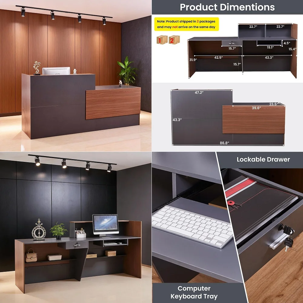 Desk with Shelves, Modern Front Counter Table Checkout Retail Counter for Reception Room Lobby Shop, White and Black, 23.6D x 8
Desk with Shelves, Modern Front Counter Table Checkout Retail Counter for Reception Room Lobby Shop, White and Black, 23.6D x 8