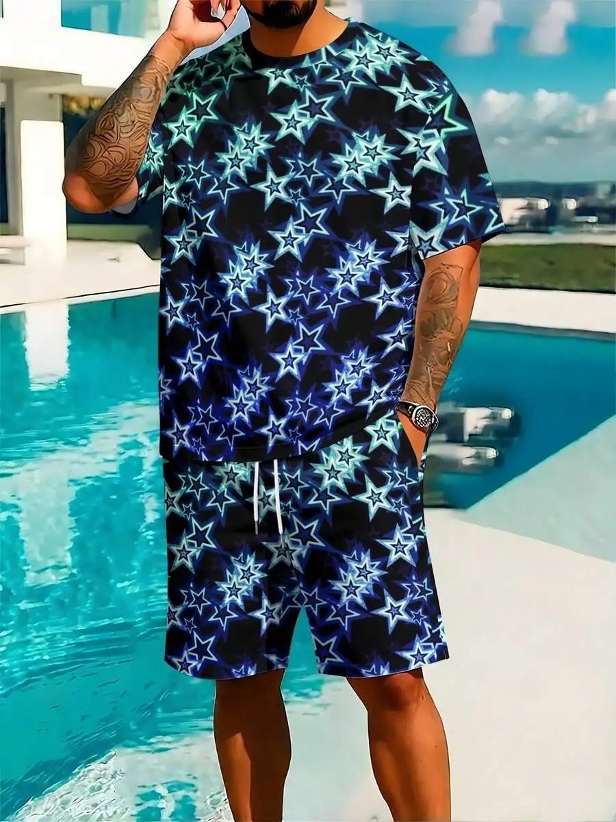 Mens Star Print Short Sleeve T-Shirt And Beach Shorts Set Summer Casual Vacation Outfit
Mens Star Print Short Sleeve T-Shirt And Beach Shorts Set Summer Casual Vacation Outfit