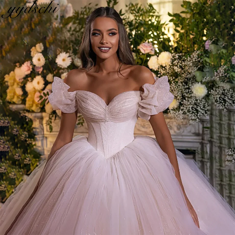 Elegant Princess Sparkly Sequin Sweetheart Puff Sleeves Ball Gown Wedding Dresses 2024 Court Train Tulle Bridal Gowns For Women
Elegant Princess Sparkly Sequin Sweetheart Puff Sleeves Ball Gown Wedding Dresses 2024 Court Train Tulle Bridal Gowns For Women