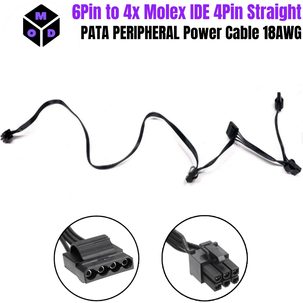 6Pin to 4x Molex IDE 4Pin Straight, PATA Peripheral Power Cable for Corsair TX850M, TX750M, TX650M, TX550M Type 3 Modular Powers
6Pin to 4x Molex IDE 4Pin Straight, PATA Peripheral Power Cable for Corsair TX850M, TX750M, TX650M, TX550M Type 3 Modular Powers